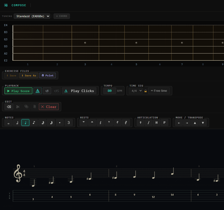 FretRep Composer — build guitar exercises